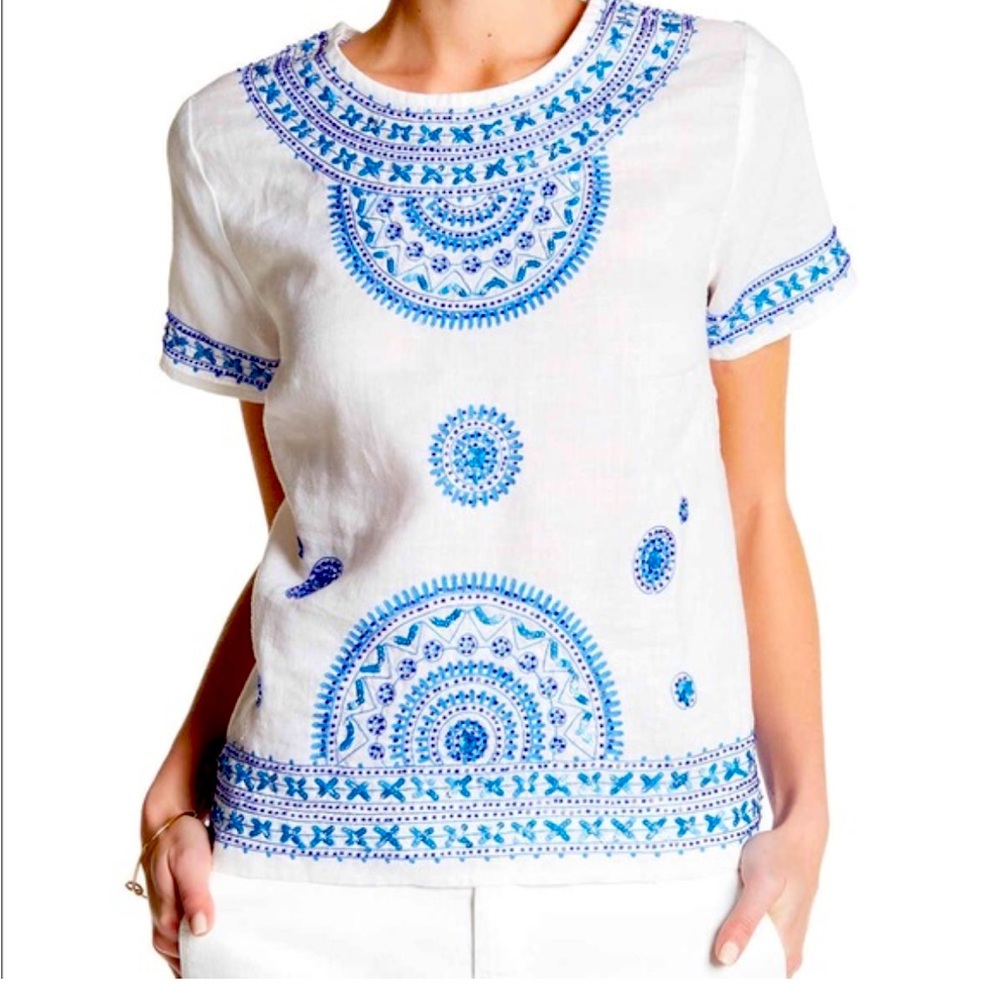 Tommy Bahama Glitter Moon Embroidered Linen Top Size S/P